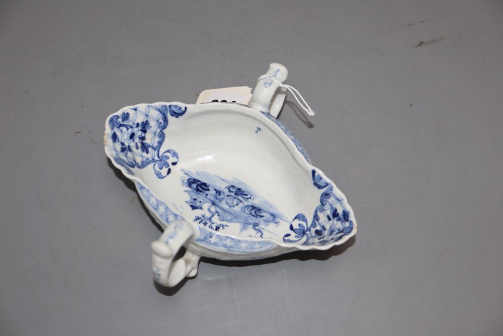 A Worcester two handled sauceboat, with chinoiserie decoration, length 16cm